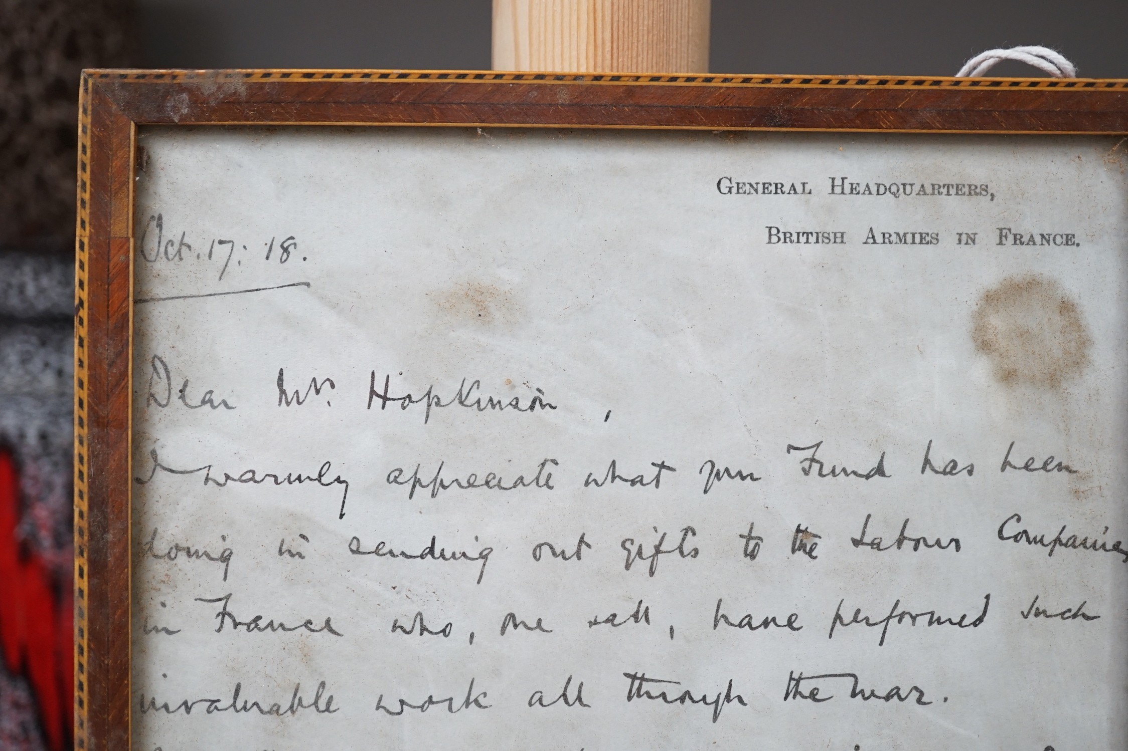 WWI interest- An autograph letter, signed by Douglas Haig 17/10/1918